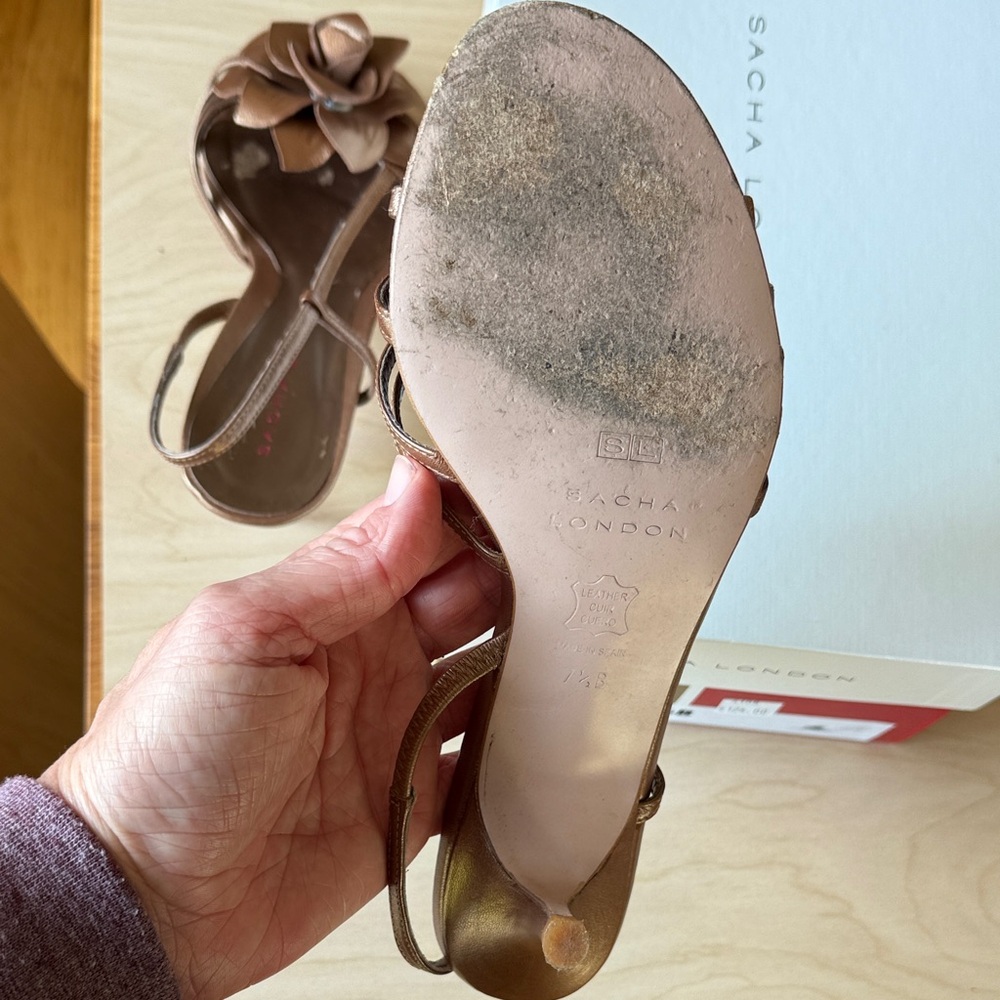 Sacha London Bronze Strappy Heels with Rose Detail - Picture 8 of 16